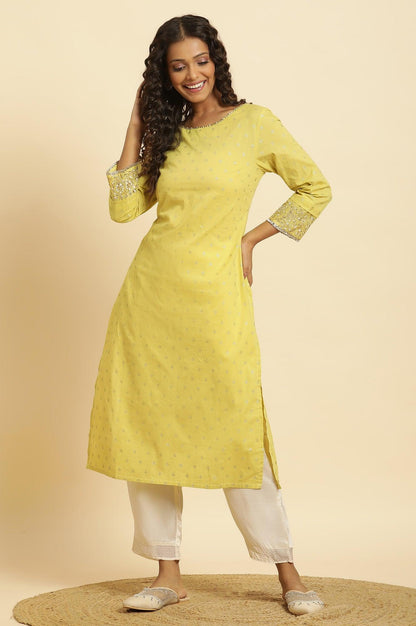 Lime Yellow Embroidered Festive Kurta - wforwoman