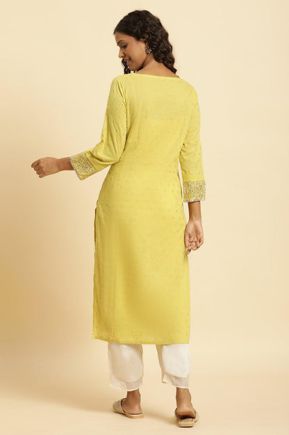 Lime Yellow Embroidered Festive Kurta - wforwoman