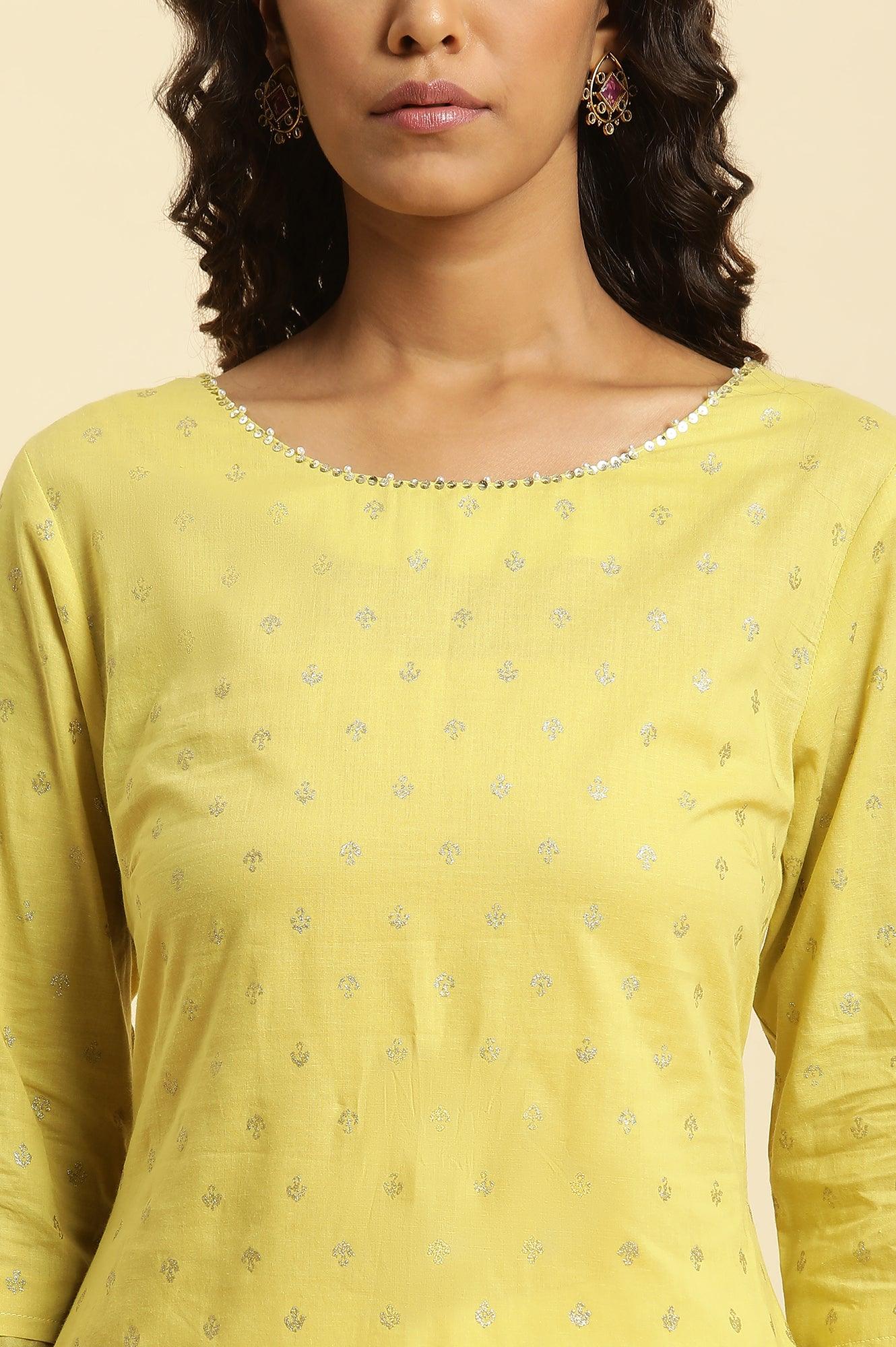 Lime Yellow Embroidered Festive Kurta - wforwoman