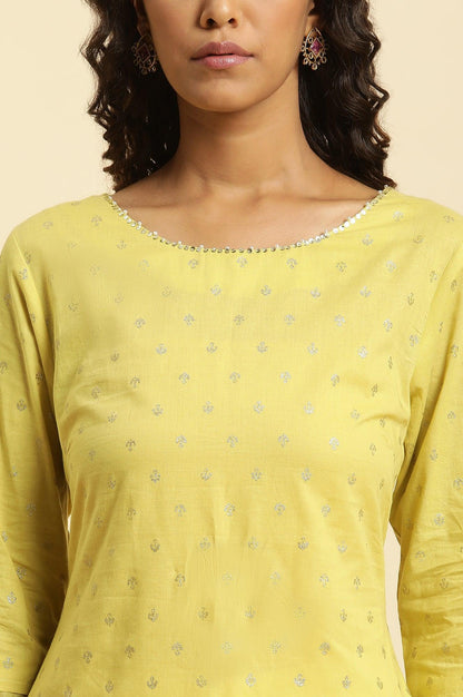 Lime Yellow Embroidered Festive Kurta - wforwoman