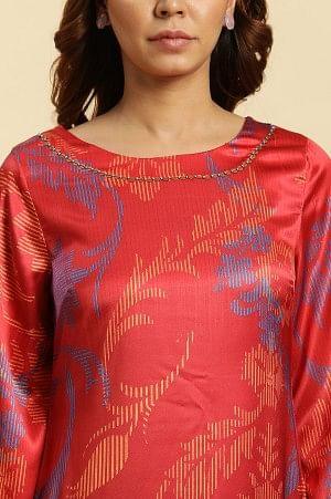 Red Bold Floral Printed Satin A-Line Kurta - wforwoman