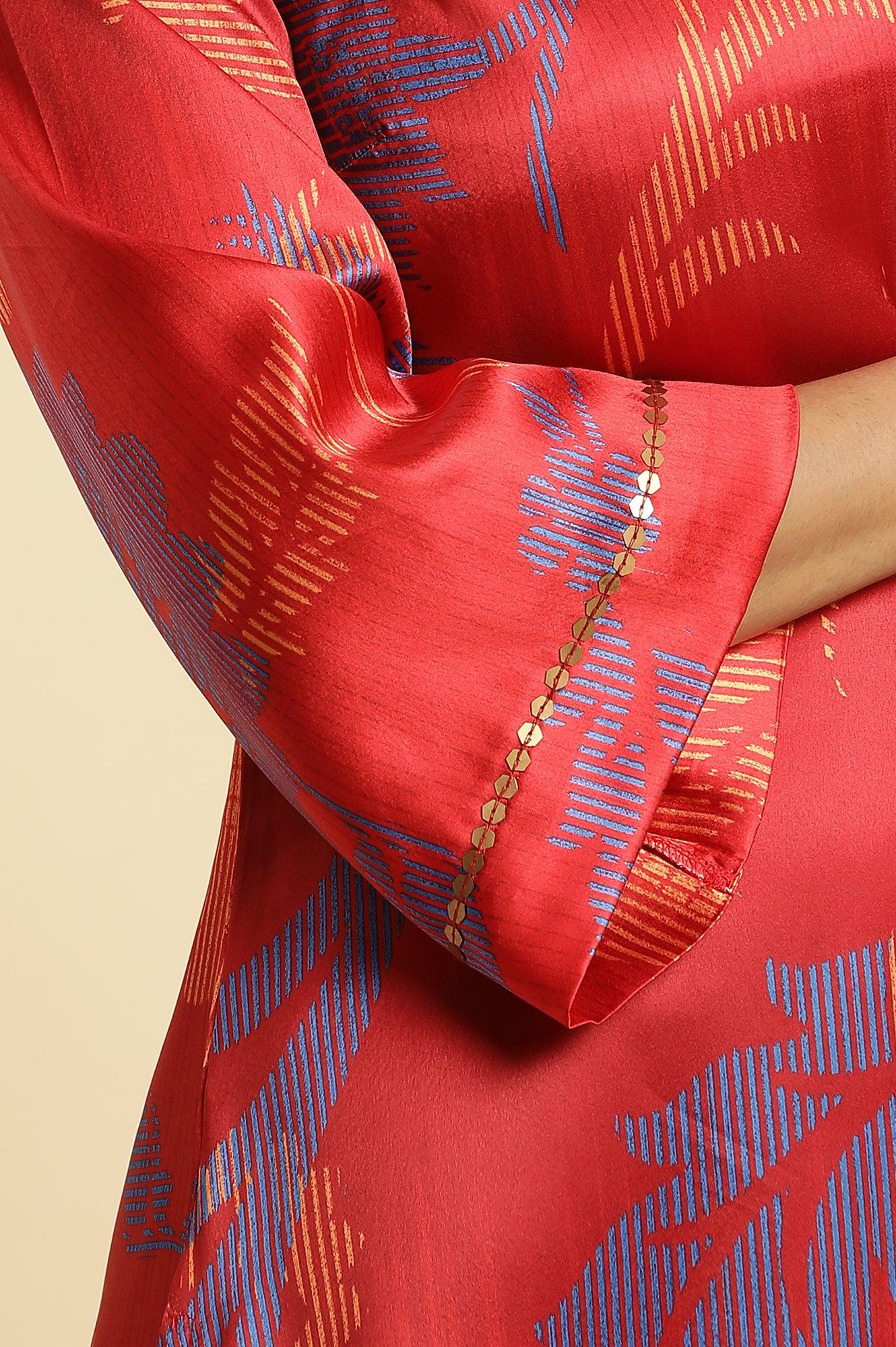 Red Bold Floral Printed Satin A-Line Kurta - wforwoman