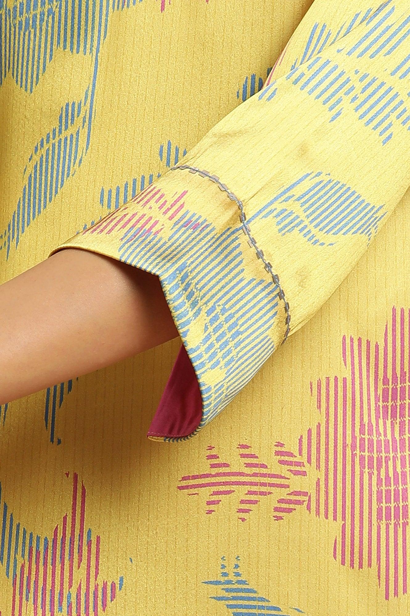 Yellow Japanese Satin Floral Printed Kurta - wforwoman