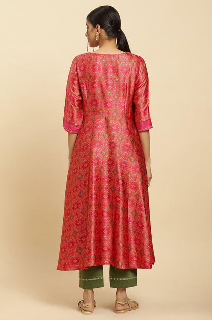 Pink Paisley Printed Flared Kurta With Embroidered Yoke - wforwoman