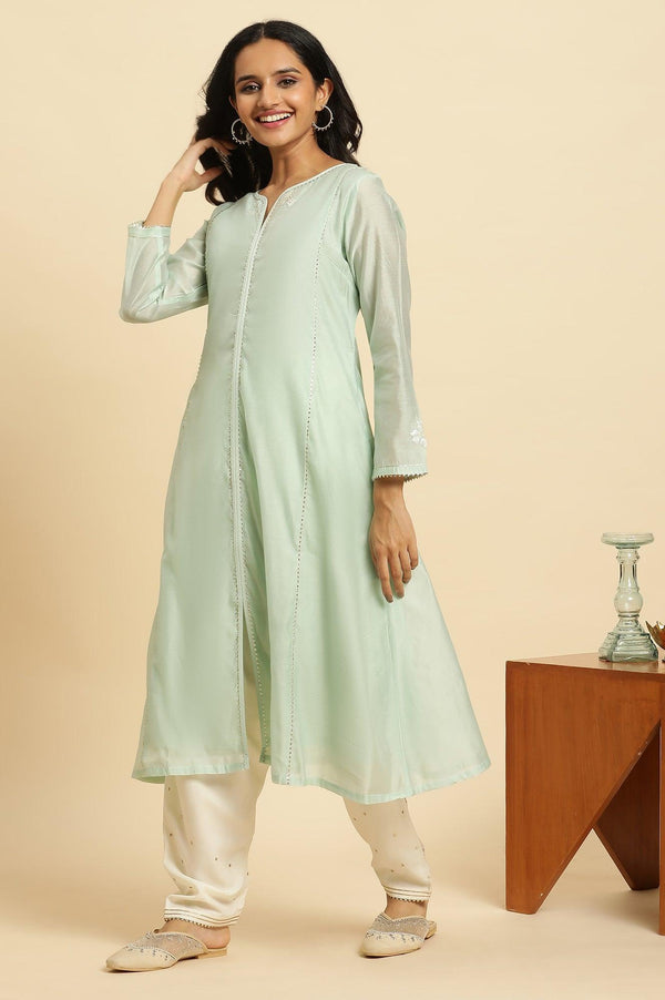 Mint Green Panelled Chanderi Kurta
