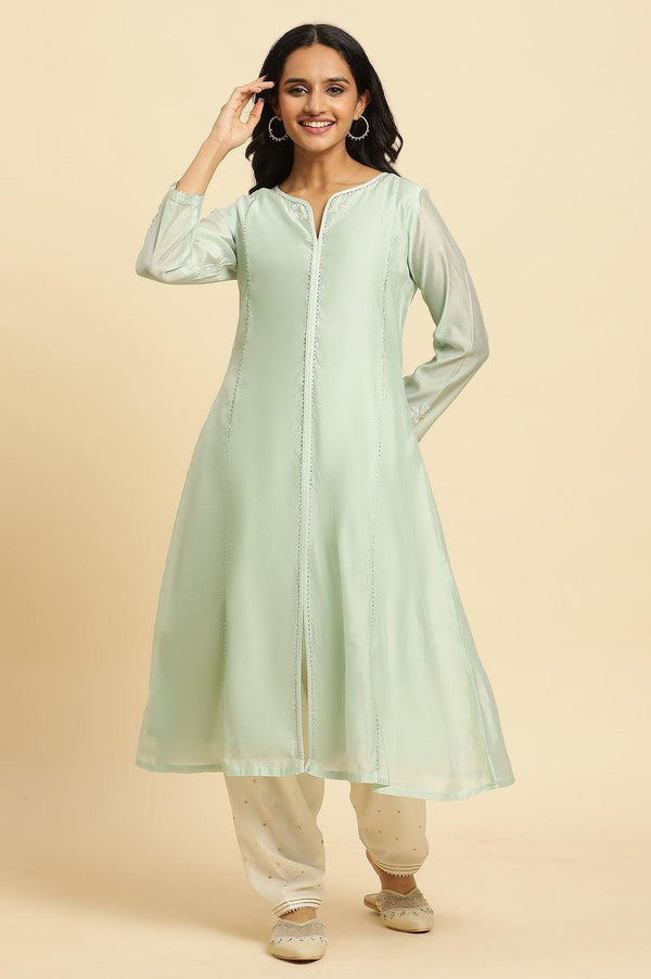 Mint Green Panelled Chanderi Kurta