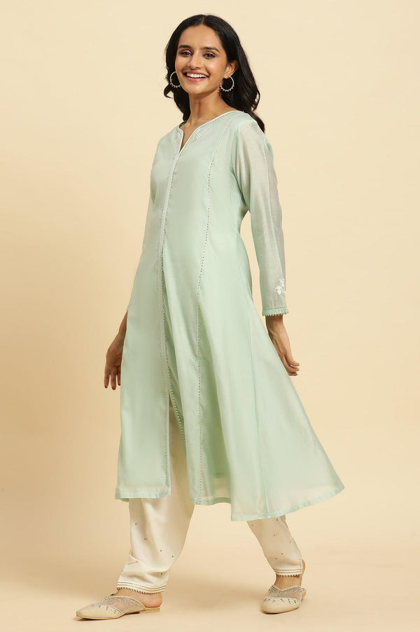Mint Green Panelled Chanderi Kurta