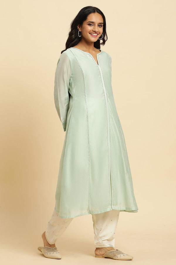 Mint Green Panelled Chanderi Kurta