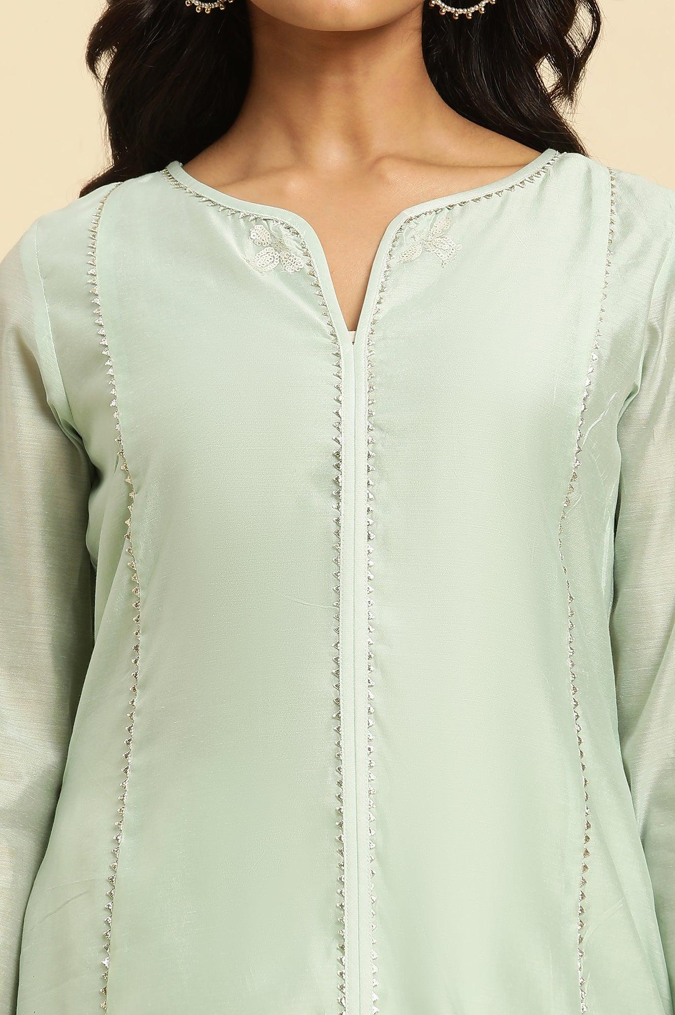 Mint Green Panelled Chanderi Kurta - wforwoman