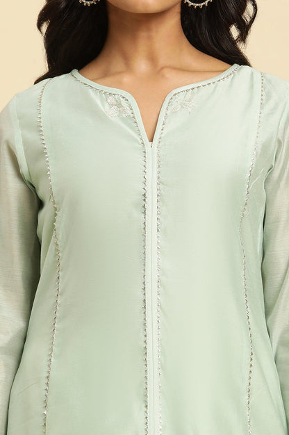Mint Green Panelled Chanderi Kurta - wforwoman