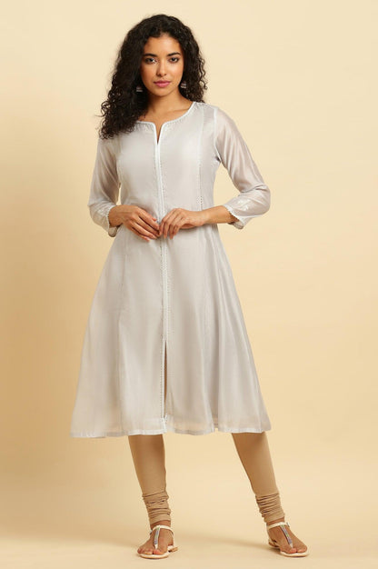 Grey Panelled Chanderi Kurta With Zari Embroidery. - wforwoman
