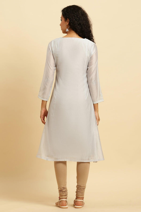 Grey Panelled Chanderi Zari Embroidered Straight Kurta