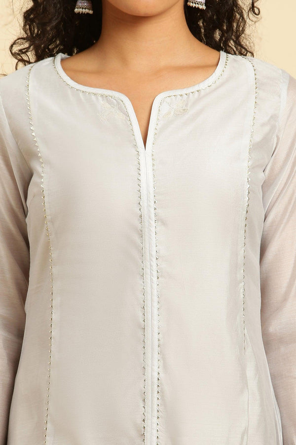 Grey Panelled Chanderi Zari Embroidered Straight Kurta