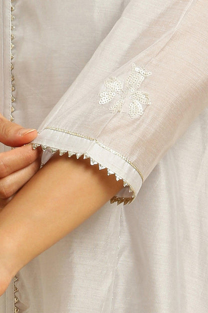 Grey Panelled Chanderi Kurta With Zari Embroidery. - wforwoman