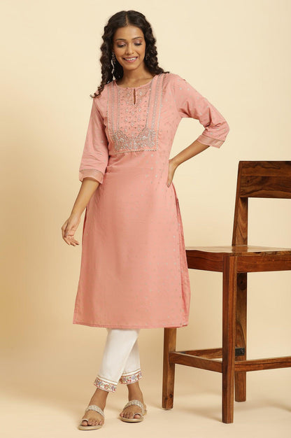 Pink Embroidered Kurta With Gota Trims - wforwoman