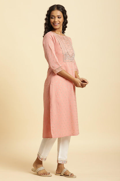 Pink Embroidered Kurta With Gota Trims - wforwoman