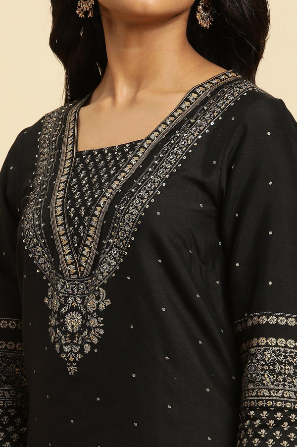 Black Embellished Straight Festive Kurta