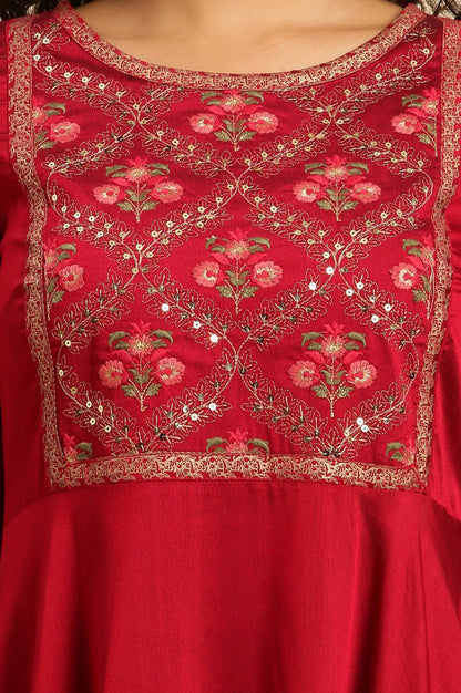 Red Panelled Embroidered Festive Dress