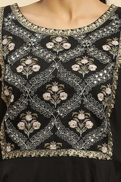 Black Panelled Embroidered Festive Dress