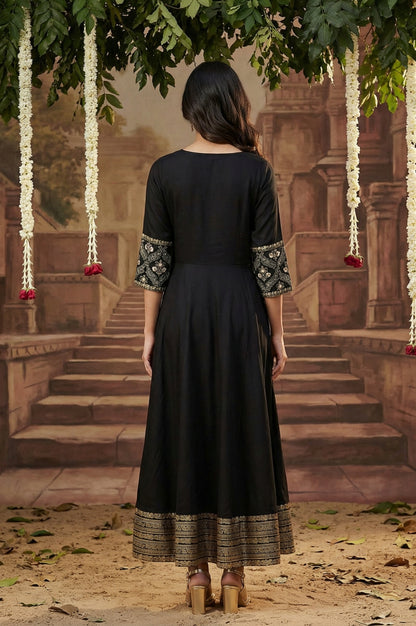 Black Panelled Embroidered Festive Dress