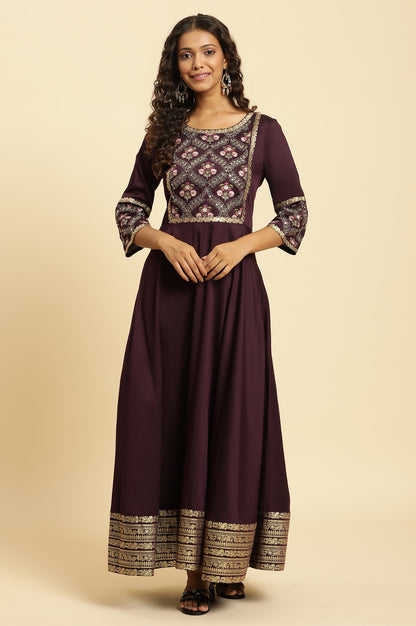 Purple Embroidered Festive Panelled Dress - wforwoman