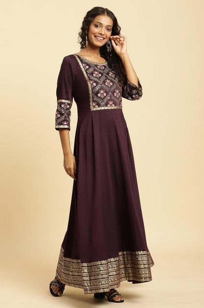 Purple Embroidered Festive Panelled Dress - wforwoman