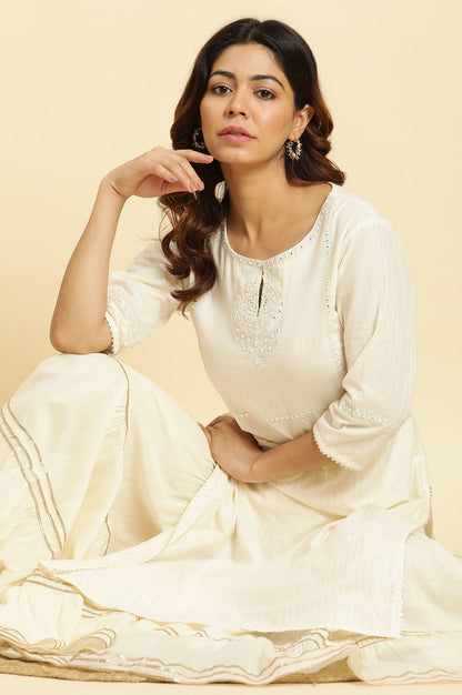 Ecru Embellished Straight Festive Kurta - wforwoman