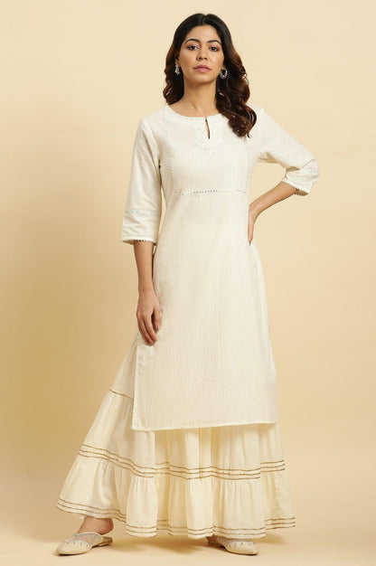 Ecru Embellished Straight Festive Kurta - wforwoman