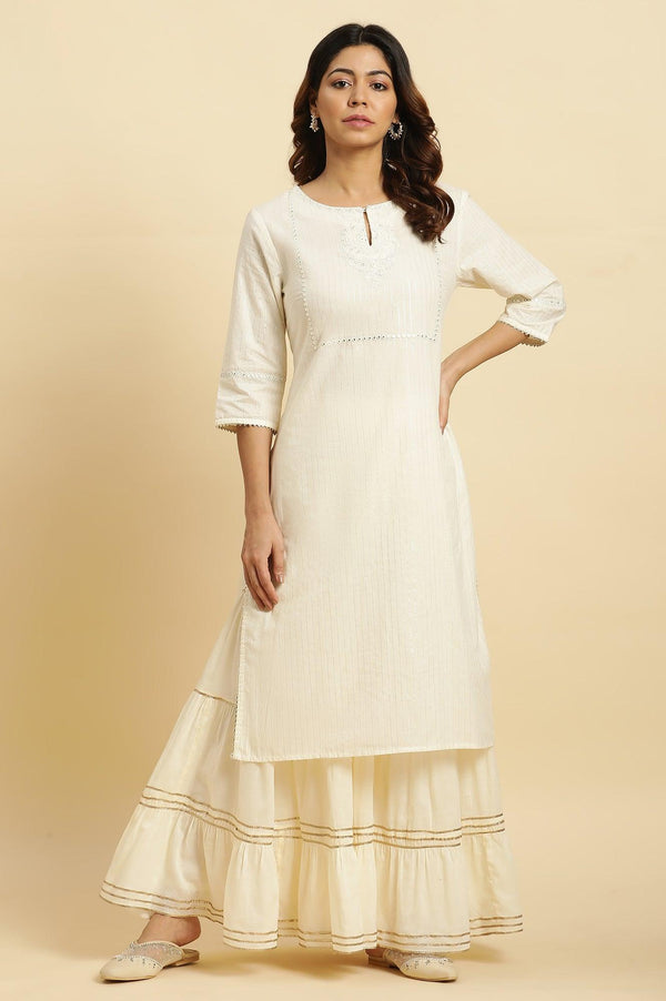 Ecru Embellished Straight Festive Kurta