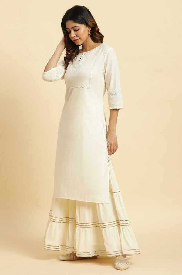 Ecru Embellished Straight Festive Kurta