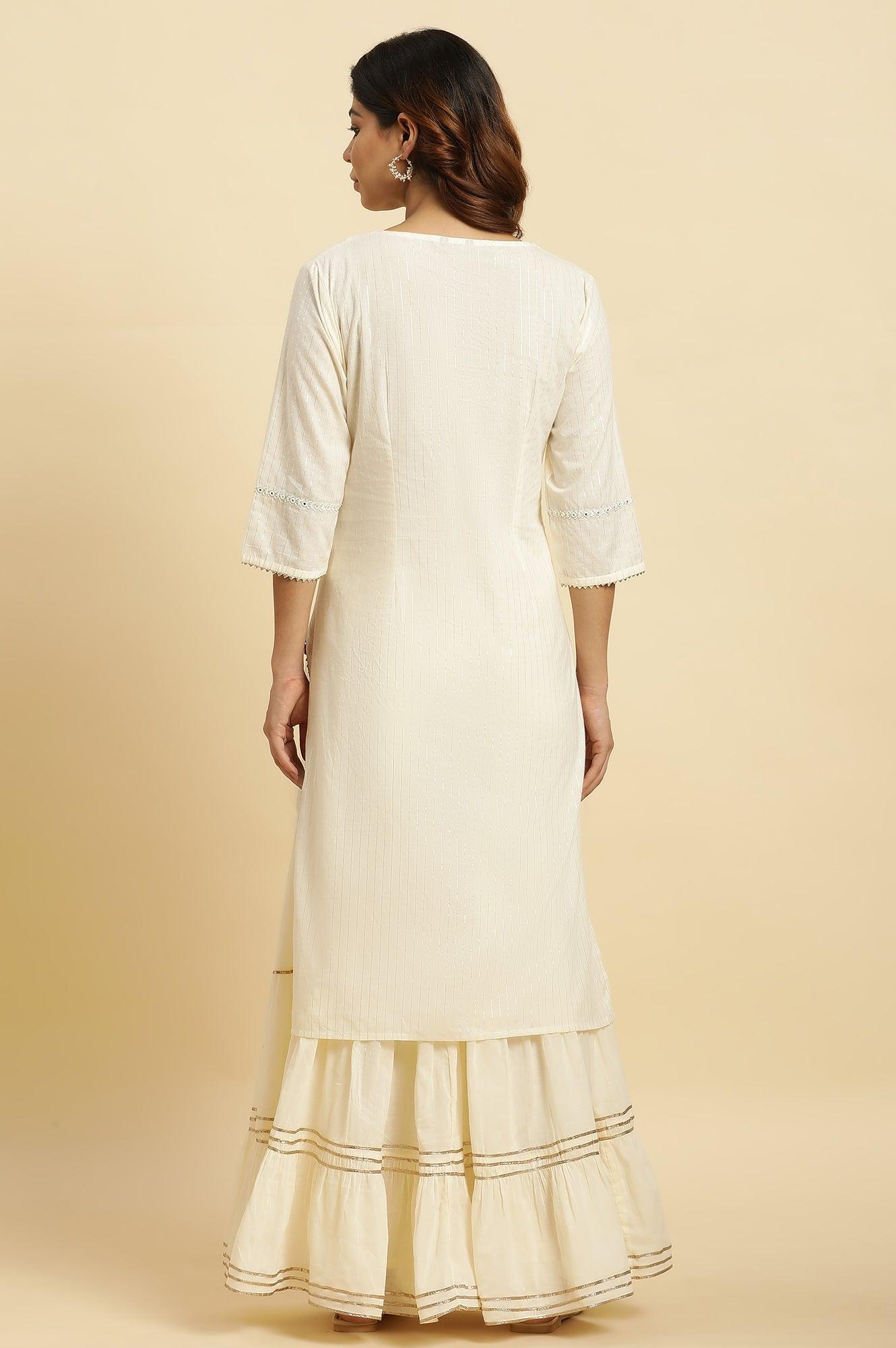 Ecru Embellished Straight Festive Kurta - wforwoman