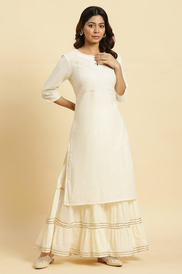 Ecru Embellished Straight Festive Kurta