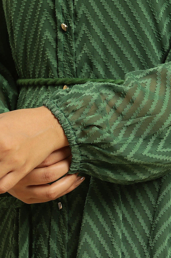 Green Shirt Collar Flared Western Dress