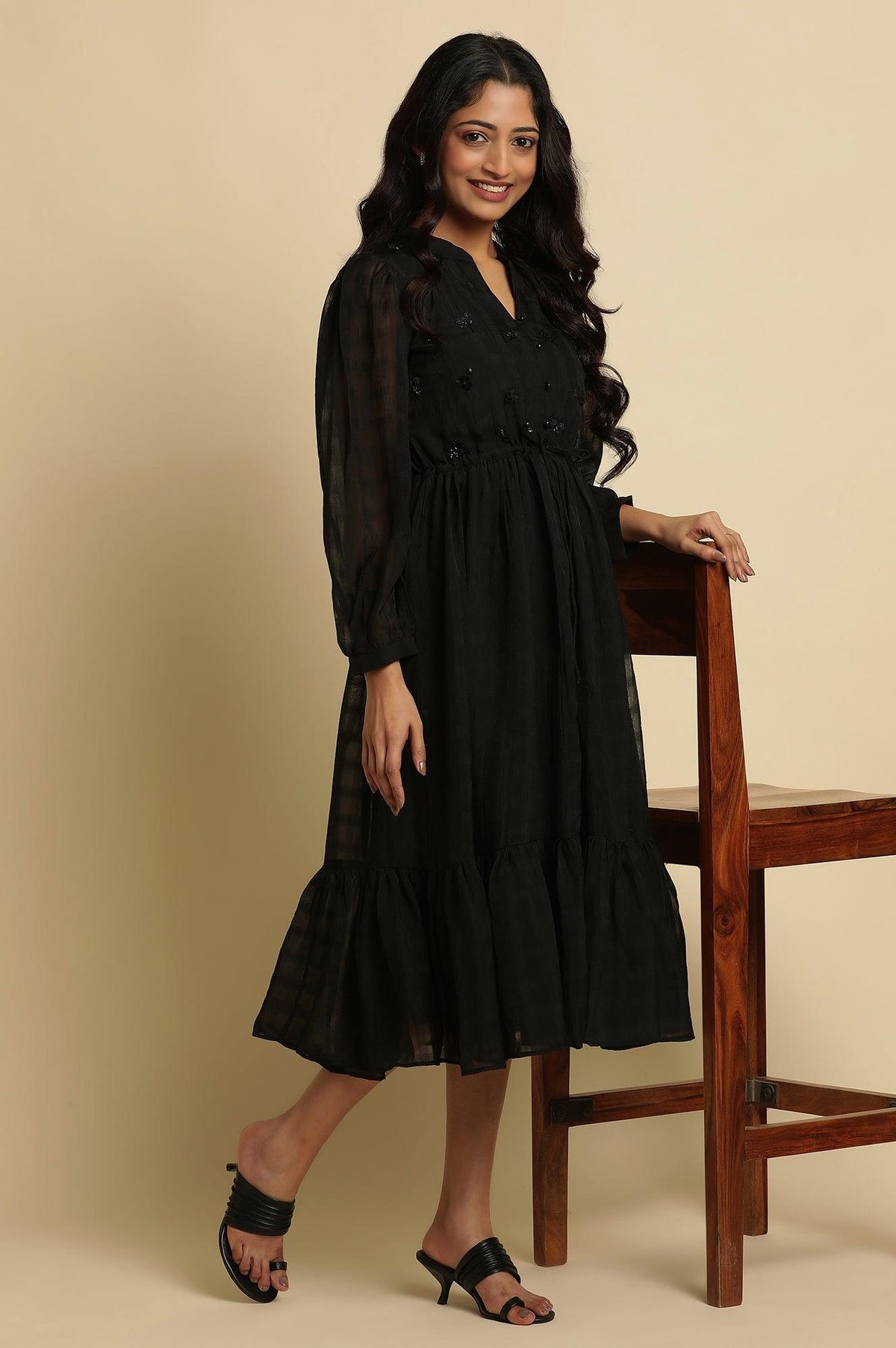 Black Embroidered Party Dress