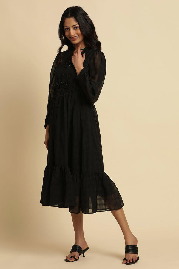 Black Embroidered Party Dress