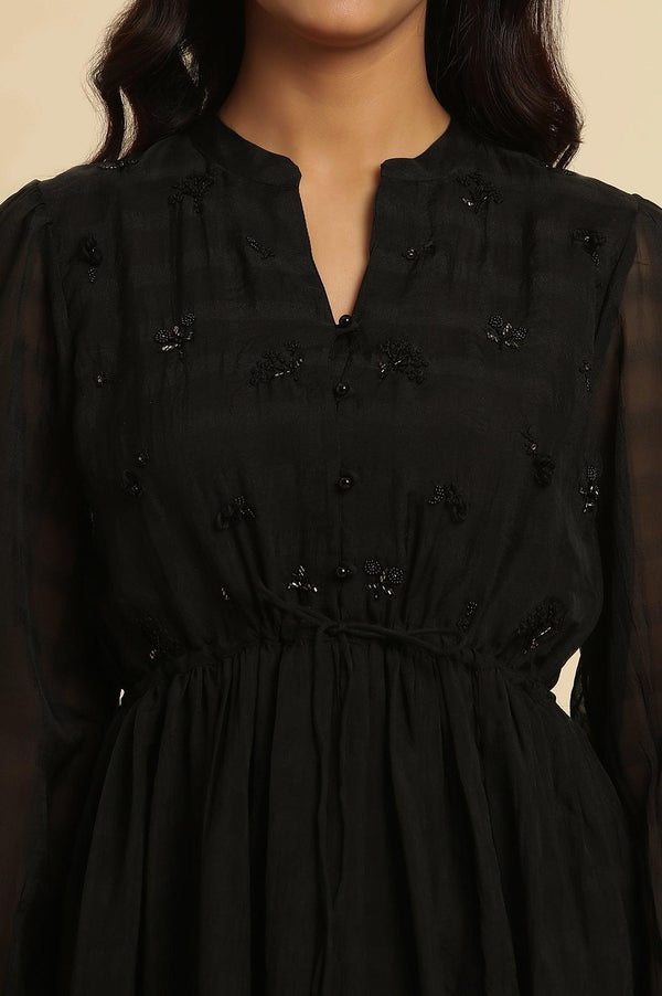 Black Embroidered Party Dress