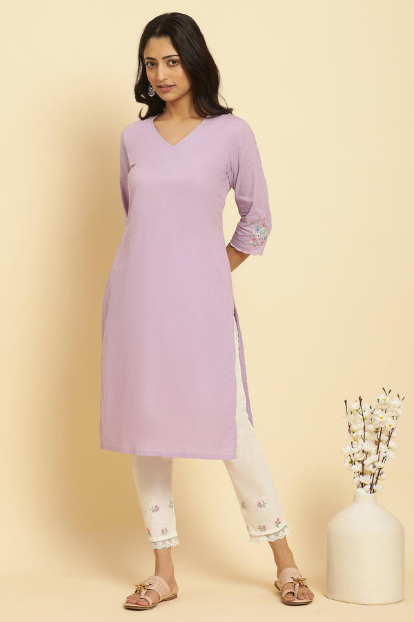 Light Purple Thread Embroidered Kurta