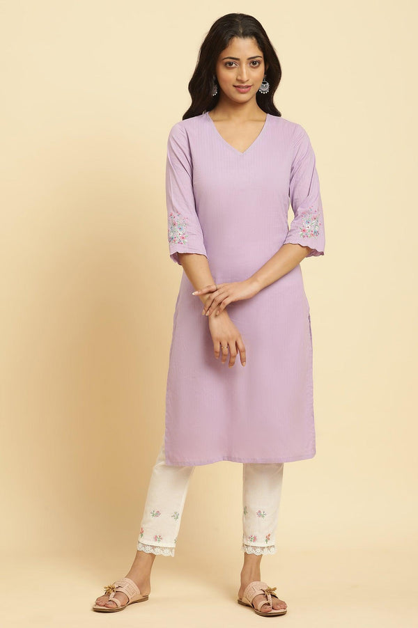 Light Purple Thread Embroidered Kurta