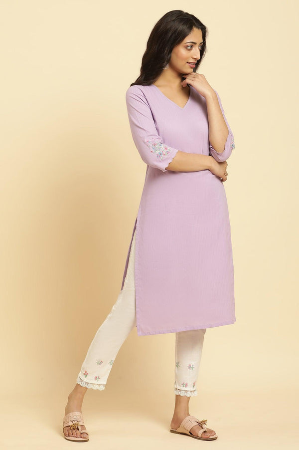Light Purple Thread Embroidered Kurta