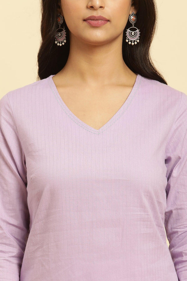 Light Purple Thread Embroidered Kurta