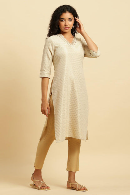 Ecru Embroidered Cotton Zari Festive Kurta - wforwoman