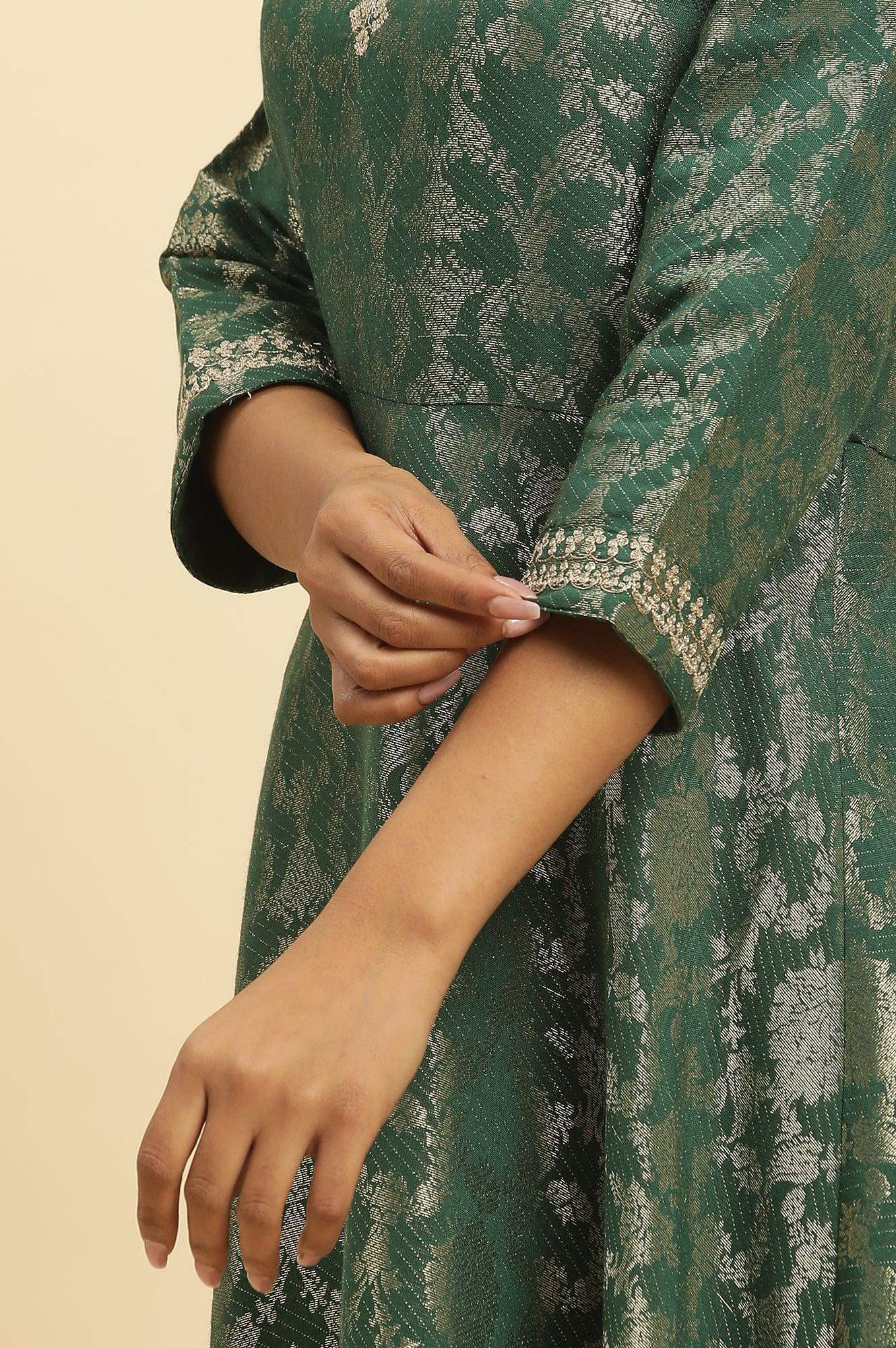 Buy Green Jacquard Embroidered Ethnic Dress Online for Woman | WforWoman Buy Green Jacquard Embroidered Ethnic Dress Online for Woman | WforWoman