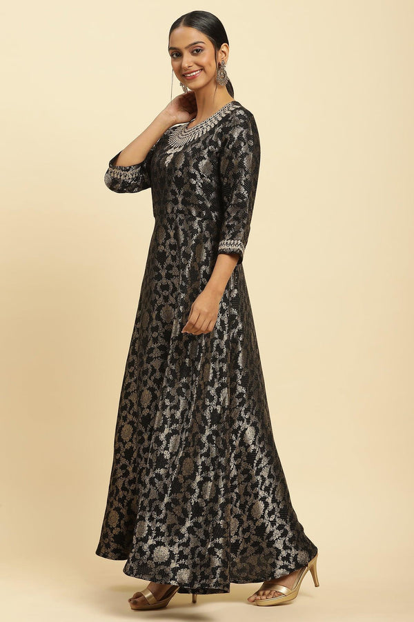 Black Jacquard Embroidered Ethnic Dress