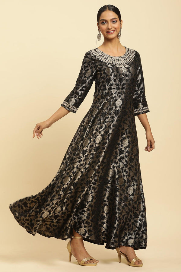 Black Jacquard Embroidered Ethnic Dress