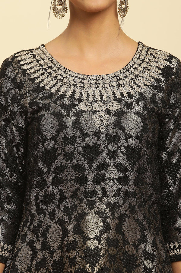 Black Jacquard Embroidered Ethnic Dress