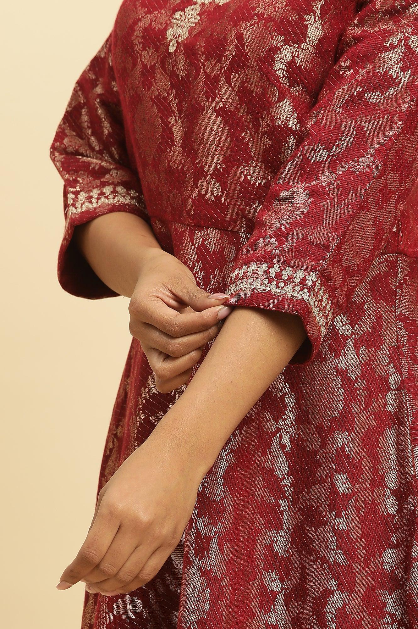 Buy Red Jacquard Embroidered Cotton Silk A-Line Ethnic Dress Online for Woman | WforWoman Buy Red Jacquard Embroidered Cotton Silk A-Line Ethnic Dress Online for Woman | WforWoman