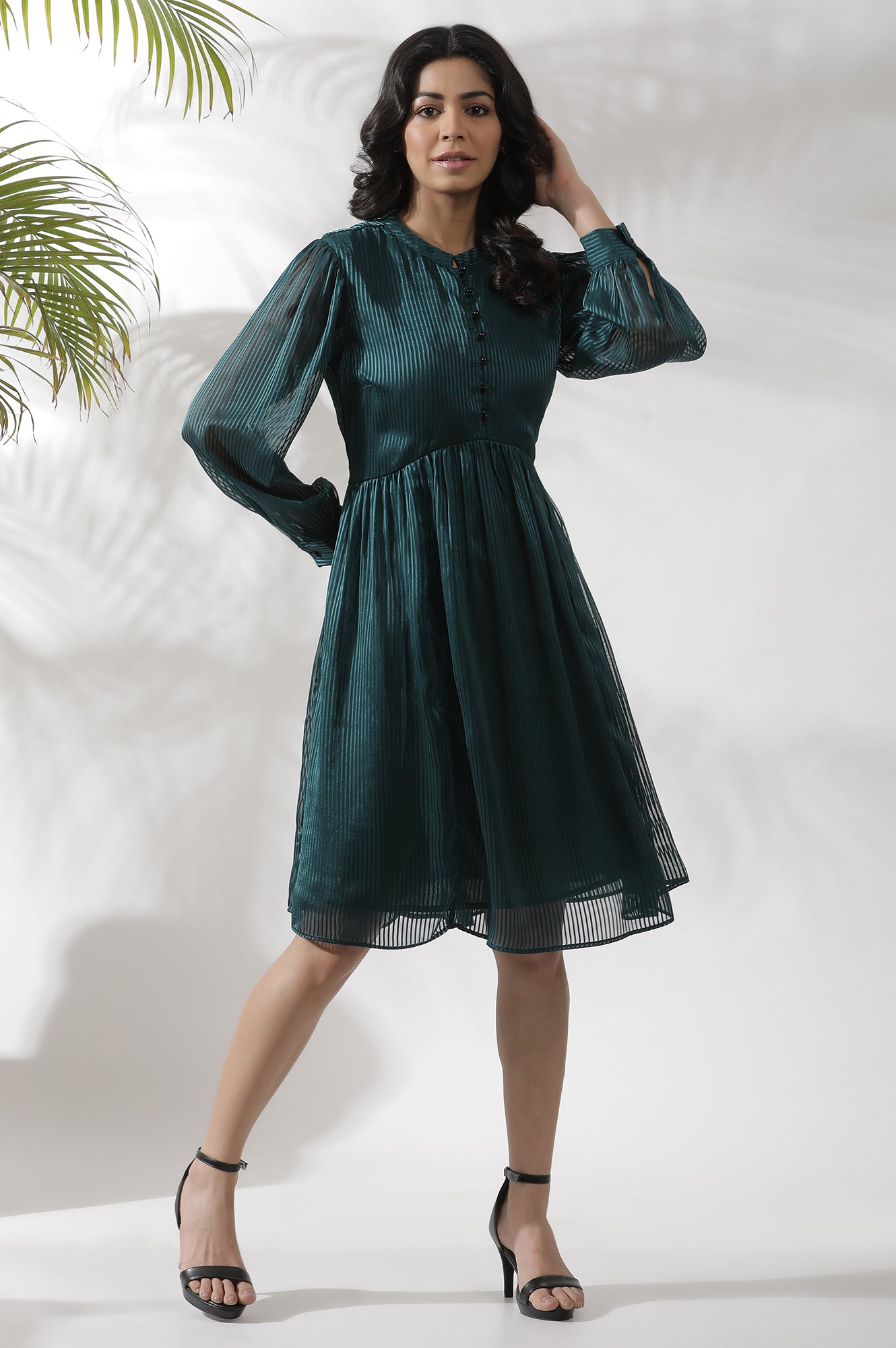 Buy Dark Green Flared Short Western Dress Online for Woman | WforWoman Buy Dark Green Flared Short Western Dress Online for Woman | WforWoman