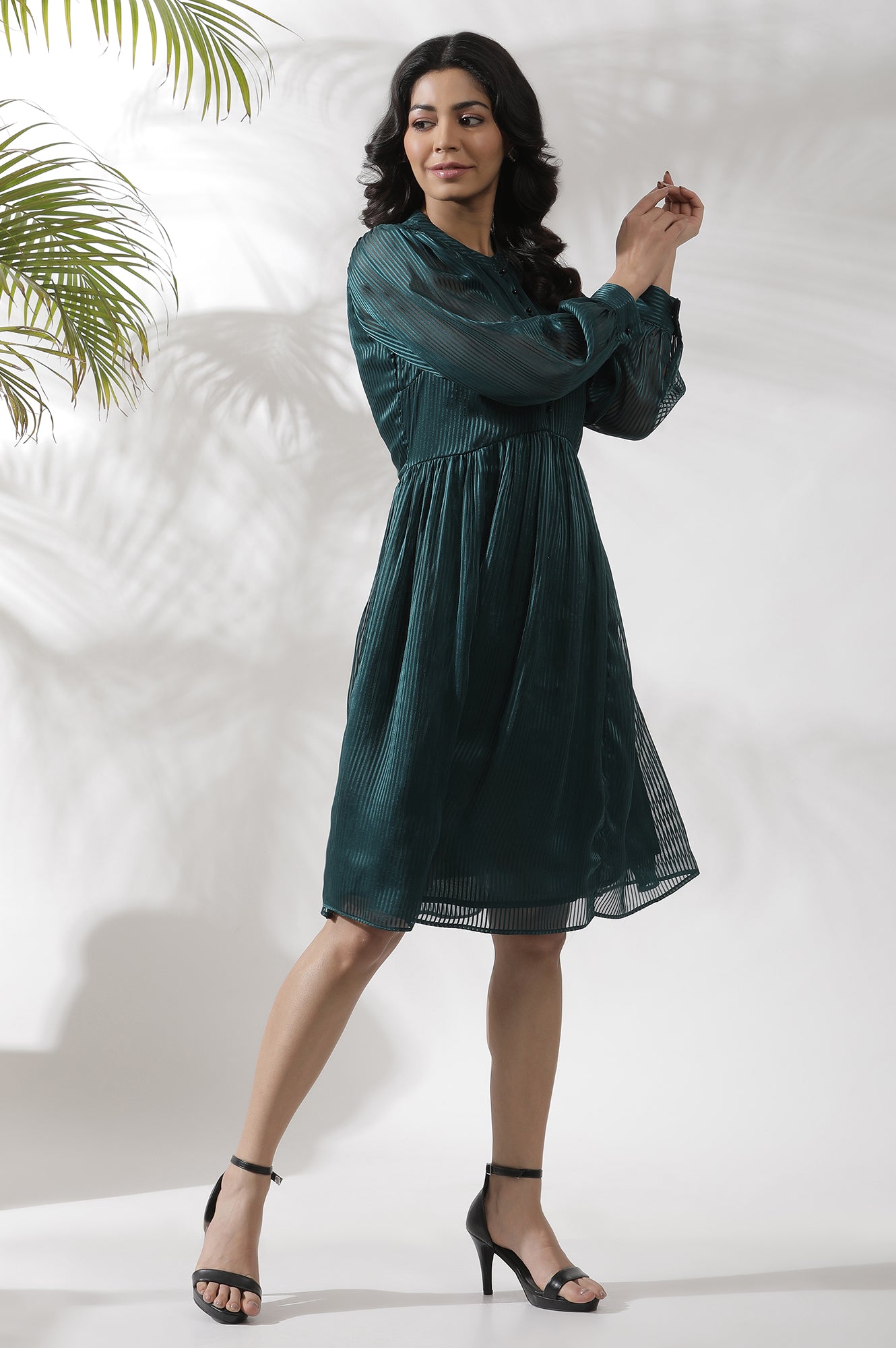 Buy Dark Green Flared Short Western Dress Online for Woman | WforWoman Buy Dark Green Flared Short Western Dress Online for Woman | WforWoman
