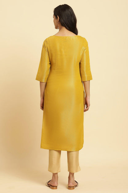Yellow Zari Dobby Festive Kurta With Embellished Kurta - wforwoman