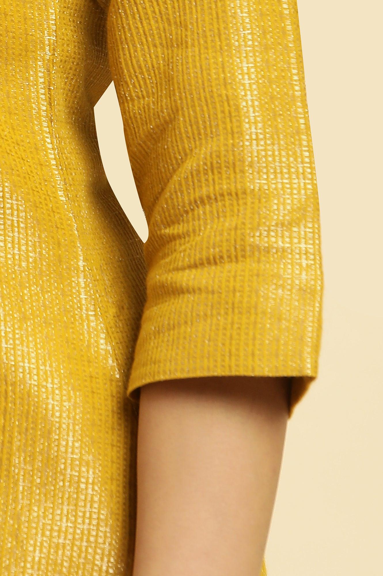 Yellow Zari Dobby Festive Kurta With Embellished Kurta - wforwoman